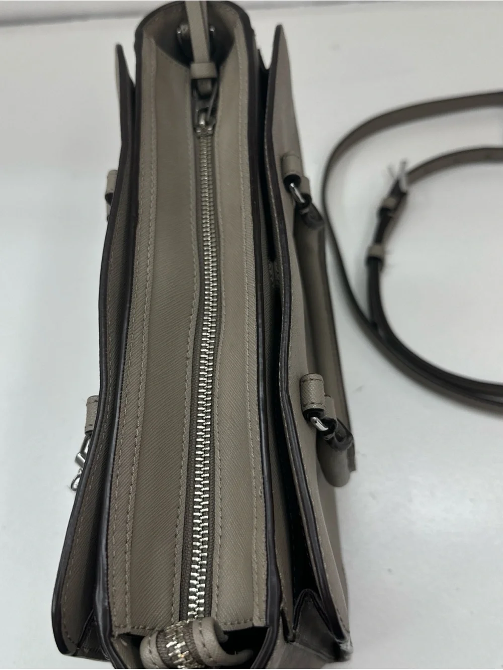 Tory Burch Olive Taupe Leather Tote with Charm